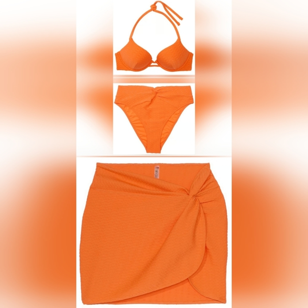34DD/M/M/L VS Swim Bombshell PushUp Bikini Top HighWaist Sarong Bikini Set